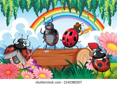 Happy Insect In Nature Fairy Tale Scene Illustration