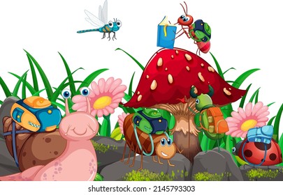 Happy Insect In Nature Fairy Tale Scene Illustration