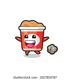 the happy instant noodle cartoon with running pose , cute style design for t shirt, sticker, logo element