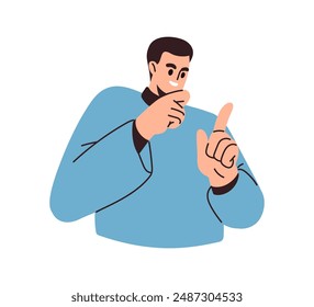 Happy interested man thinking about creative thought, idea. Curious excited character planning, contemplating. Cunning expression, gestures. Flat vector illustration isolated on white background