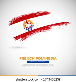 Happy internal autonomy day of French Polynesia country. Classic grunge brush of French Polynesia flag illustration