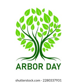 Happy international Arbor Day symbol or icon with  Green tree and leaves illustration 
