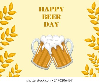 Happy International Beer Day. Cheers beer glasses. Greeting card, poster, banner. Vector illustration