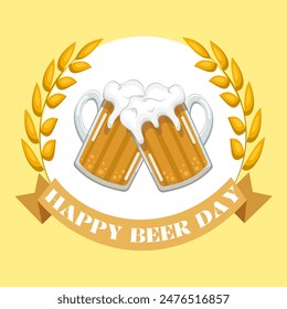 Happy International Beer Day. Cheers beer glasses. Greeting card, poster, banner. Vector illustration