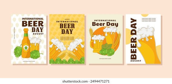 happy international beer day set for cover, social media post, banner, poster template. flat vector illustration.