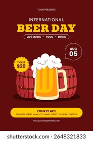 Happy International Beer Day Social Media Flyer Design with Hand Drawn Beer and Party Elements