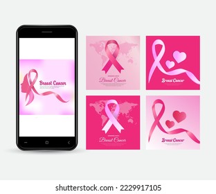 Happy International breast cancer day design Stories Collection. Breast cancer day design with pink ribbon vector.