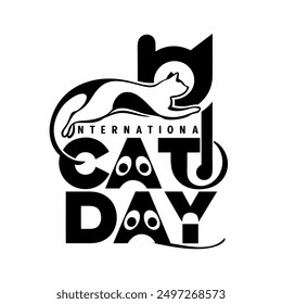 Happy International Cat Day Silhouette Vector Art