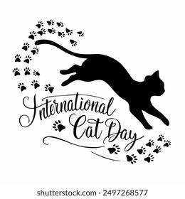 Happy International Cat Day Silhouette Vector Art
