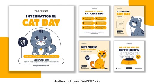 Happy International Cat Day Vector Illustration with Cute Cats in a Social Media Post Background