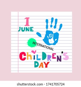 Feliz Día Internacional del Niño. 1 de junio. Nemplar banner, afiche, tarjeta de saludo.  Ilustración vectorial. ESP 10 