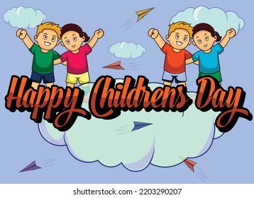 Happy International Children's Day 
 Vector illustration of Universal Children Day poster. Greeting card. Flat. Round frame.