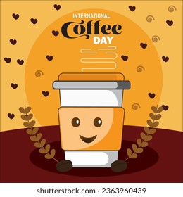 Happy international coffee day hand drawn vector, illustration, creative design, Background