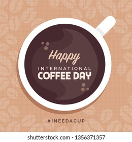 Happy international coffee day social media post and promotional card with cup