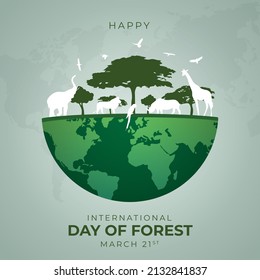 Happy international day of forest illustration background design template for campaign world forest day march 21st