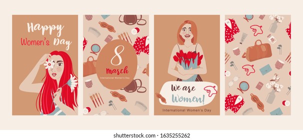 Happy International Women’s Day. Greeting card for women or Mother’s Day. Cute card, banner, poster for the holiday of women’s day on March 8. Feminisms concept template design. Vector template