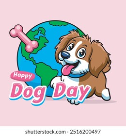 Happy International Dog Day funny vector hand drawn cartoon illustration for sticker, badge, patch, banner, greeting card, invitation