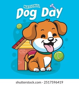 Happy International Dog Day funny vector hand drawn cartoon illustration for sticker, badge, patch, banner, greeting card, invitation