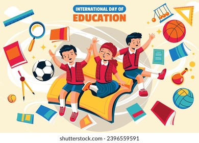 Happy International Education day celebration. January 24. International Day of Education background. Cartoon Vector illustration Template for Poster, Banner, Flyer, Greeting, Card, Cover, Post.