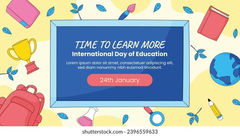 Happy International Education day celebration. January 24. International Day of Education background. Cartoon Vector illustration Template for Poster, Banner, Flyer, Greeting, Card, Cover, Post.