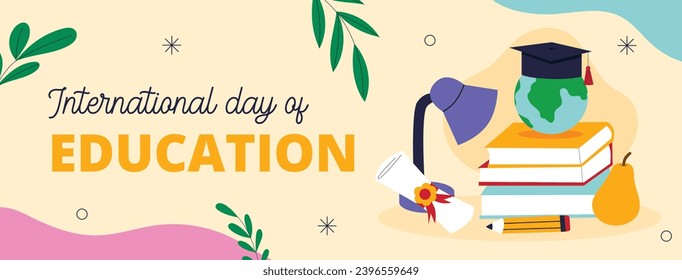 Happy International Education day celebration. January 24. International Day of Education background. Cartoon Vector illustration Template for Poster, Banner, Flyer, Greeting, Card, Cover, Post.