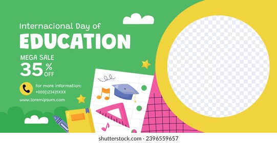 Happy International Education day celebration. January 24. International Day of Education background. Cartoon Vector illustration Template for Poster, Banner, Flyer, Greeting, Card, Cover, Post.