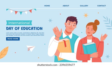 Happy International Education day celebration. January 24. International Day of Education background. Cartoon Vector illustration Template for Poster, Banner, Flyer, Greeting, Card, Cover, Post.