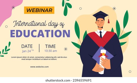 Happy International Education day celebration. January 24. International Day of Education background. Cartoon Vector illustration Template for Poster, Banner, Flyer, Greeting, Card, Cover, Post.