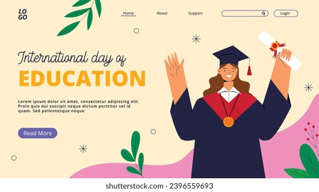 Happy International Education day celebration. January 24. International Day of Education background. Cartoon Vector illustration Template for Poster, Banner, Flyer, Greeting, Card, Cover, Post.