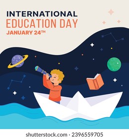 Happy International Education day celebration. January 24. International Day of Education background. Cartoon Vector illustration Template for Poster, Banner, Flyer, Greeting, Card, Cover, Post.