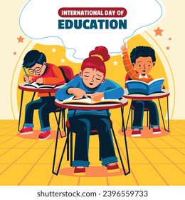 Happy International Education day celebration. January 24. International Day of Education background. Cartoon Vector illustration Template for Poster, Banner, Flyer, Greeting, Card, Cover, Post.