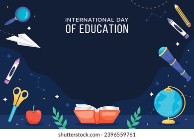 Happy International Education day celebration. January 24. International Day of Education background. Cartoon Vector illustration Template for Poster, Banner, Flyer, Greeting, Card, Cover, Post.