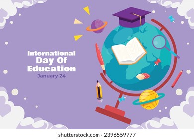 Happy International Education day celebration. January 24. International Day of Education background. Cartoon Vector illustration Template for Poster, Banner, Flyer, Greeting, Card, Cover, Post.