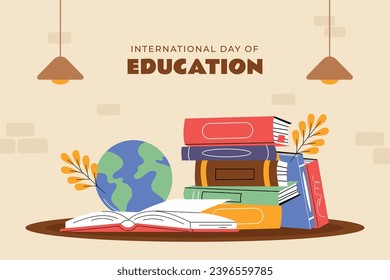 Happy International Education day celebration. January 24. International Day of Education background. Cartoon Vector illustration Template for Poster, Banner, Flyer, Greeting, Card, Cover, Post.