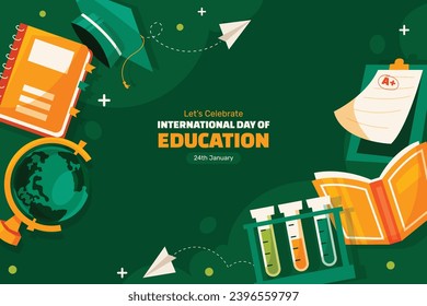 Happy International Education day celebration. January 24. International Day of Education background. Cartoon Vector illustration Template for Poster, Banner, Flyer, Greeting, Card, Cover, Post.