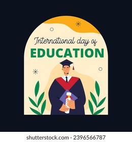 Happy International Education day celebration. January 24. International Day of Education sticker. Cartoon Vector illustration Template for sticker, Card.
