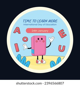 Happy International Education day celebration. January 24. International Day of Education sticker. Cartoon Vector illustration Template for sticker, Card.