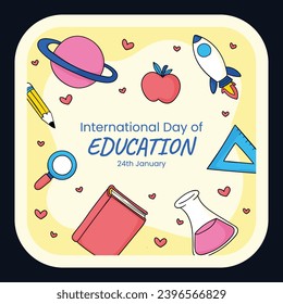 Happy International Education day celebration. January 24. International Day of Education sticker. Cartoon Vector illustration Template for sticker, Card.