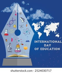 Happy International Education day celebration. January 24. International Day of Education background. Cartoon Vector illustration Template for Poster, Banner, Flyer, Card, Cover, Post.Editable vector