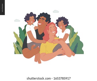 Happy international family with kids -family health and wellness -modern flat vector concept digital illustration of a happy family of parents and children, family medical insurance plan