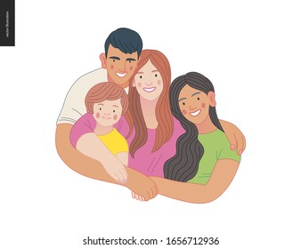 Happy international family with kids -family health and wellness -modern flat vector concept digital illustration of a happy family of parents and children, family medical insurance plan