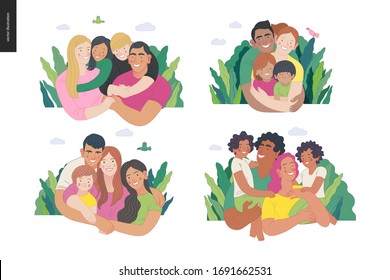 Happy international family with kids -family health and wellness -modern flat vector concept digital illustration of a happy family of parents and children, family medical insurance plan