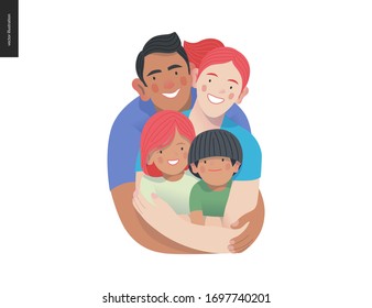 Happy international family with kids -family health and wellness -modern flat vector concept digital illustration of a happy family of parents and children, family medical insurance plan