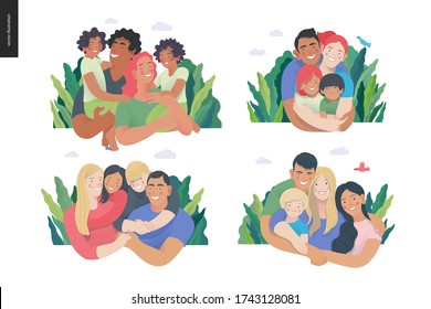 Happy international family with kids -family health and wellness -modern flat vector concept digital illustration of a happy family of parents and children, family medical insurance plan