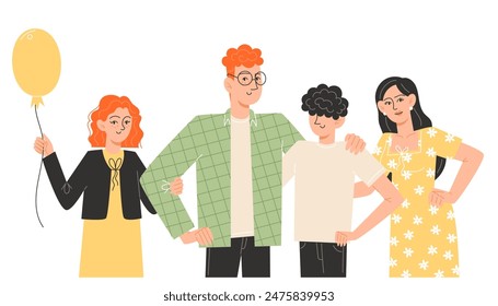 Happy international family are standing next to each other