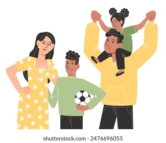 Happy international family are standing next to each other