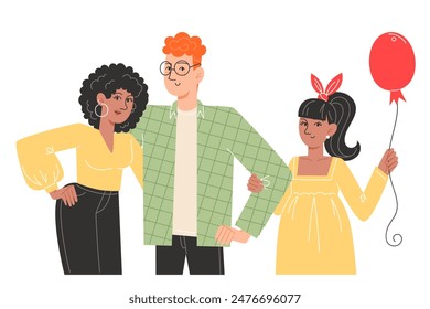 Happy international family are standing next to each other
