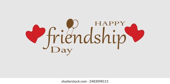 Happy International Friendship day colorful typography vector illustration with cute hearts and friendship elements on a blue background. Friendship day poster, banner, greeting card template design.