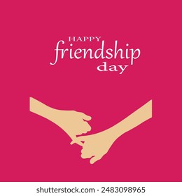 Happy International Friendship day colorful typography vector illustration with friendship hands elements isolated on a pink background. Friendship day poster, banner, greeting card template design.