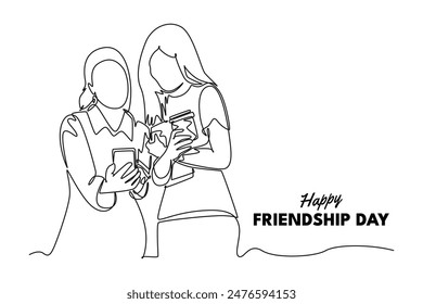 Happy international friendship day Concept. Single line draw design vector graphic illustration.
